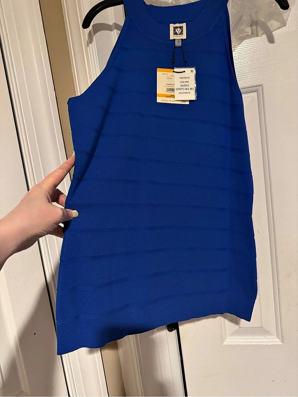 Anne Klein Blue Ribbed Top Size Small NWT